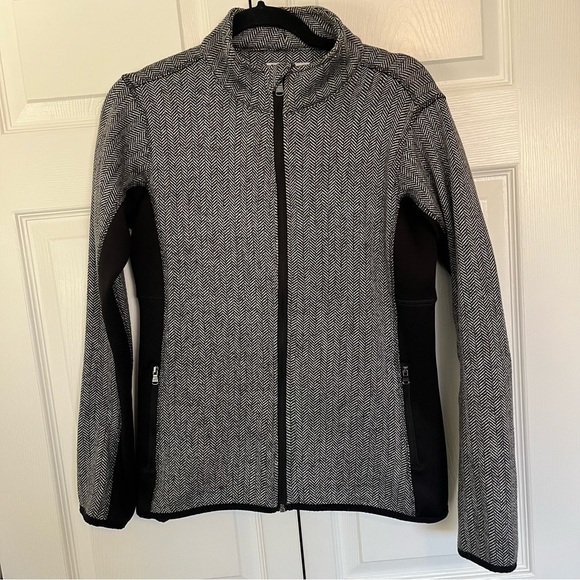 MNY Andrew Marc New York Full Zip Fleece Herringbone Black White Jacket Size S - Picture 1 of 8